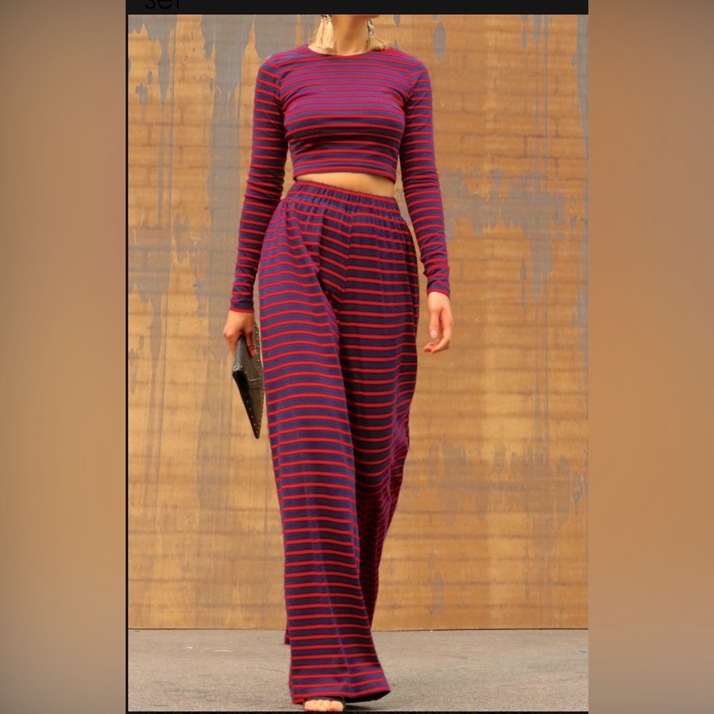 Nautical-stripe knit top and pants set